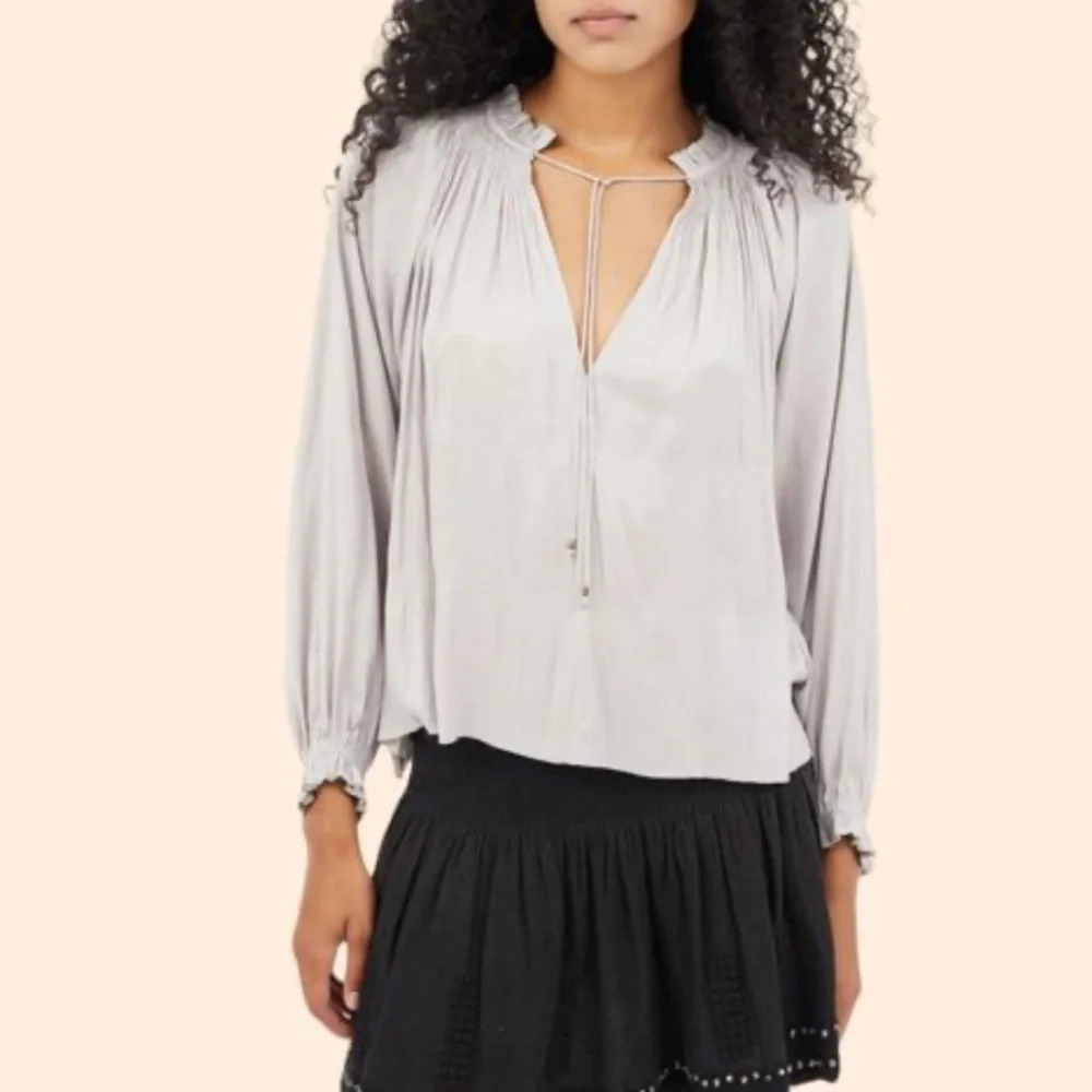 Ulla Johnson Rosamund Matte Japanese Satin Pleated Poet Blouse Top